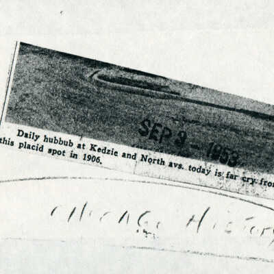 Logan Sq. N. Side 1906: Clipping of newspaper article printed with incorrect address in caption