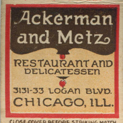 Ackerman and Metz Restaurant matchbook cover