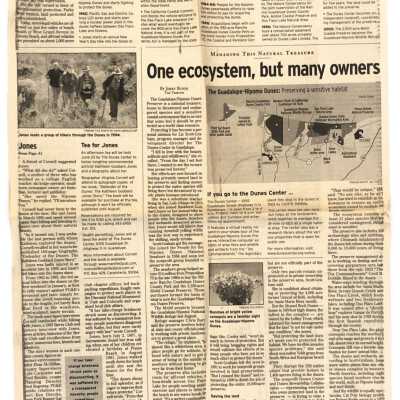 Article on Kathleen Goddard Jones with picture, Article about Guadalupe-Nipomo Dunes Preserve, "One ecosystem, but many owners" by Jerry Bunin, Sunday, June 10 - 2001 The Tribune