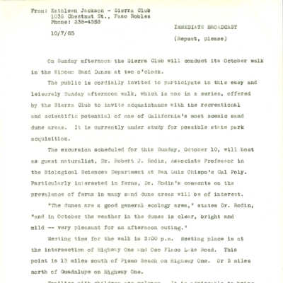 Press release from Kathleen Godda - October 7 - 1965