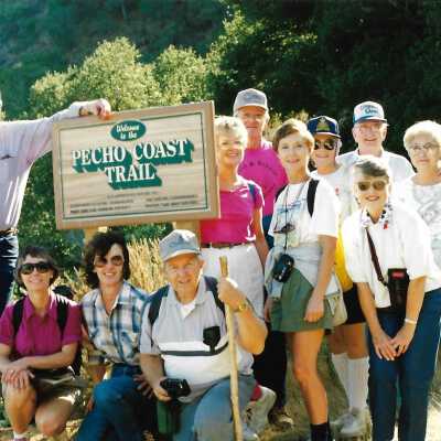 Two grandsons of the east lighthouse keeper and their families on the Pecho Coast Trail with Nancy Warner and Carol Felton, October 1993 - 3.5" x 5" color photograph