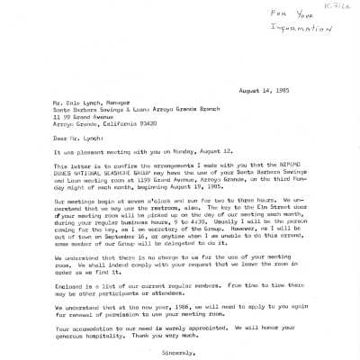 1985. Letter from Kathleen Goddard Jone - August 14
