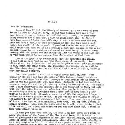 Letter to a relative of Bert Schievink. Letter to