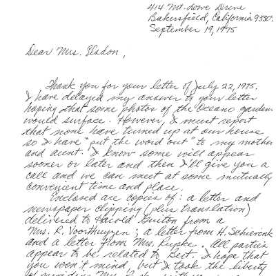 Letter to Jane Elsdon with information about Bert