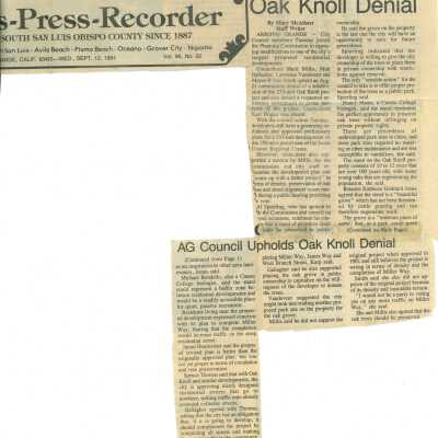 "Council Uploads Oak Knoll Denial" - Five Cities Times-Press-Recorder article - September 12 - 1984