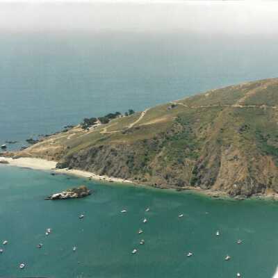 Aerial photo of Port San Luis and Avila Coastline, in photo album from Joyce Hall - Undated 3.5" x 5" color photograph