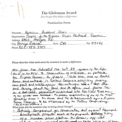 The Gleitsman Award nomination form for Kathleen G
