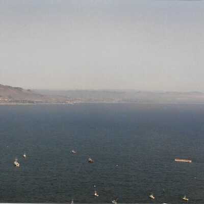 Port San Luis Pier from Pecho Coast Trail, The Nature Conservancy hike, in photo album from Joyce Hall - Undated 3.5" x 5" color photograph