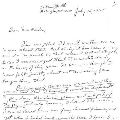 Letter to Jane Elsdon with information about Bert