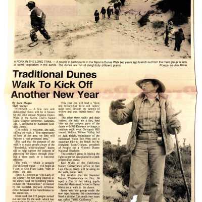 "Traditional Dunes Walk To Kick Off Another New Year" Article by Jack Magee, Photo of Kathleen Goddard Jones included, Friday, January 6, Five Cities Times-Press-Recorder, Arroyo Grande, CA - 1989