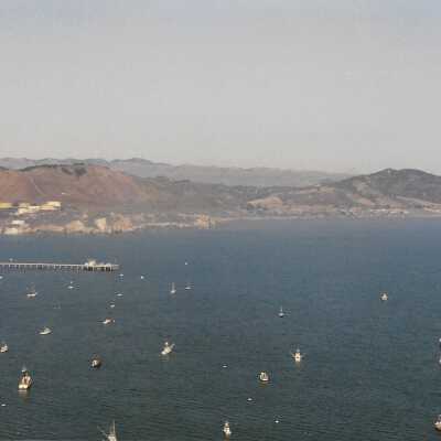 Port San Luis Pier from Pecho Coast Trail, The Nature Conservancy hike, in photo album from Joyce Hall - Undated 3.5" x 5" color photograph