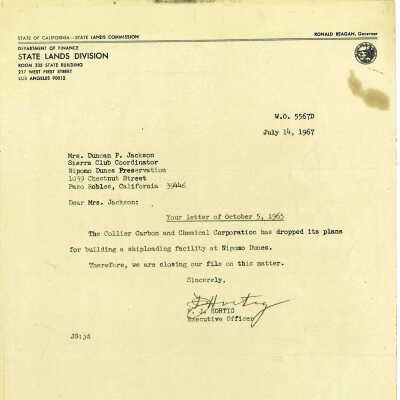 1967. Letter from F.J. Hortig, Executive - July 14