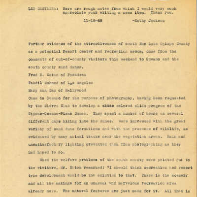Press Release from Kathleen God - November 15 - 1965