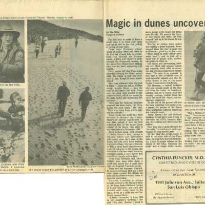 "Magic in dunes uncovered" - San Luis Obispo County Telegram-Tribune article - January 5 - 1987