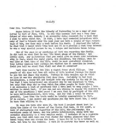 Letter to a relative of Bert Schievink. Letter to