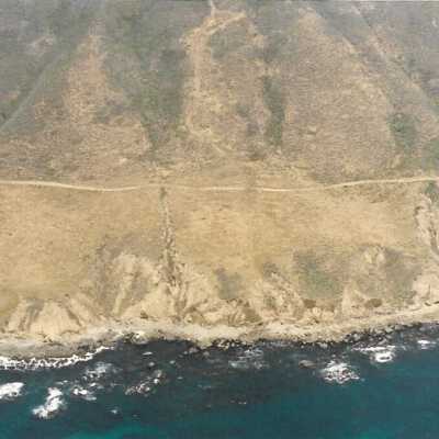 Aerial photo of Port San Luis and Avila Coastline, in photo album from Joyce Hall - Undated 3.5" x 5" color photograph