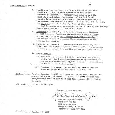 1987. Meeting minutes from PNDNS. Sub - September 28