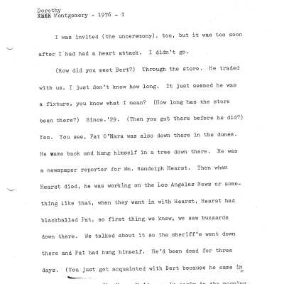 Dorothy Montgomery interview transcript, regarding