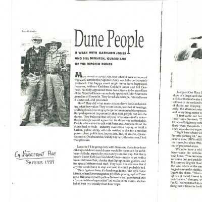 "Dune People: A walk with Kathleen Jones and Bill Denneen, guardians of the Nipomo Dunes" - Summer 1989