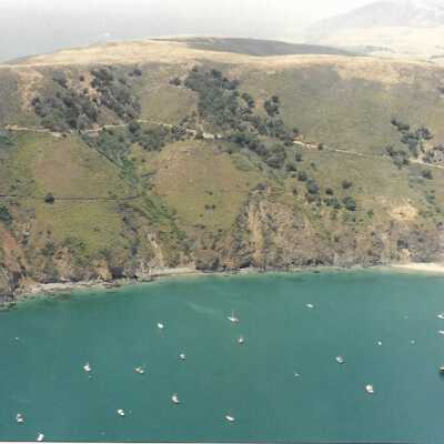 Aerial photo of Port San Luis and Avila Coastline, in photo album from Joyce Hall - Undated 3.5" x 5" color photograph