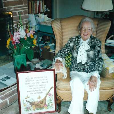 Photo of Kathleen Goddard Jones in her home, 1994 - 4" x 6" color photograph