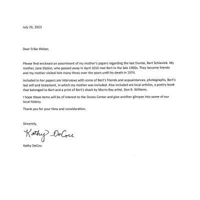 Collection information: Letter from donor, Kathy D