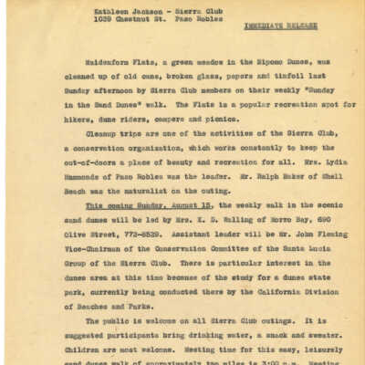 August, Press release from Kathleen Goddard- - 1965