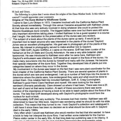 Email from Malcolm G. McLeod to Jack and Grace Beigle Thursday, August 30 - 2001 13:52:59 Subject: Origins of the Book
