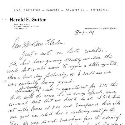 Letter from Harold Guiton to Jane Elsdon