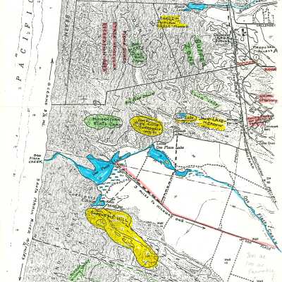 Map of the Oso Flaco Lake area of the dunes with highlighted areas of interest and landmarks.