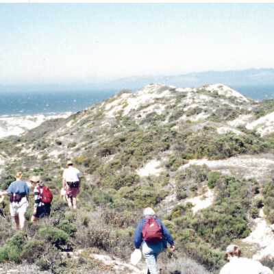 Hikers in Guadalupe- Nipomo Dunes lead by Kathleen Goddard Jones - Undated 4" x 11.5" color photograph