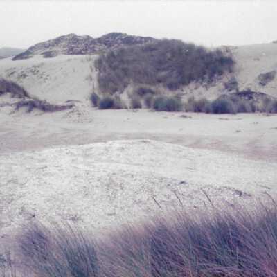 Hikers in Dunes, Note on folder: "removed from display in storage in August 2016" - Undated 4" x 11.5" color photograph