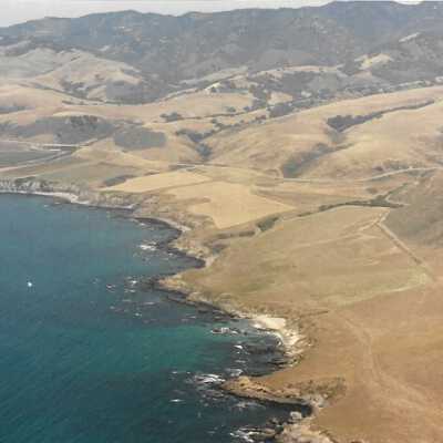 Aerial photo of Port San Luis and Avila Coastline, in photo album from Joyce Hall - Undated 3.5" x 5" color photograph