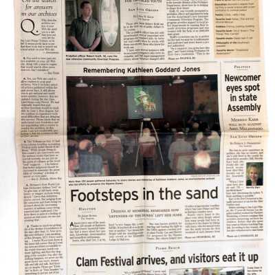 "Remembering Kathleen Goddard Jones: Footsteps in the sand" Article by Jerry Bunin, Sunday, October 21, The Tribune San Luis Obispo County, CA - 2001