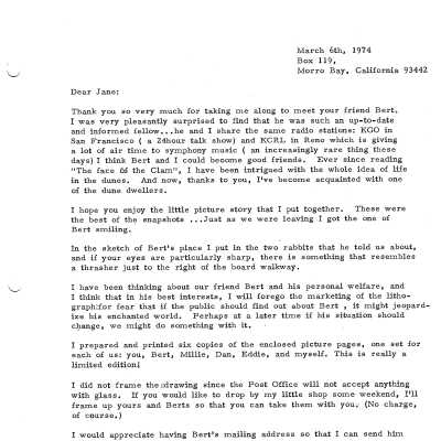 Letter to Jane Elsdon about photographs of Bert Sc