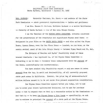 Speech from Kathleen Jackson - January 14 - 1966