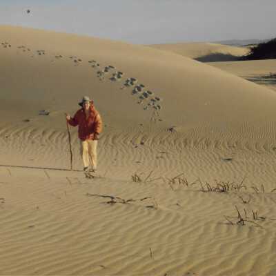 Hike lead by Kathleen Goddard Jones in the Dunes, photo taken by Liz Scott-Graham, 1987 - 3.5" x 5" color photograph