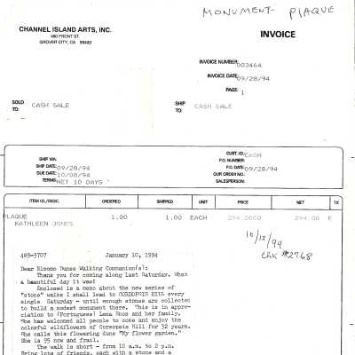 1994. Letter to Nipomo Dunes Walking C - January 10
