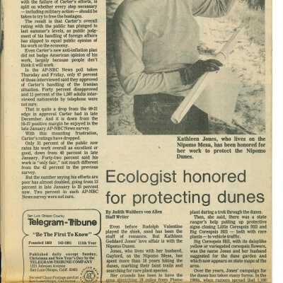 "Ecologist honored for protecting dunes" - San Luis Obispo County Telegram-Tribune article - March 25 - 1980