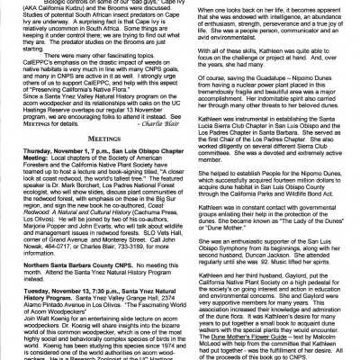 "In Memory of Kathleen Goddard Jones 1907-2001" by Grace Beigle in California Native Plant Society San Luis Obispo Chapter Newsletter