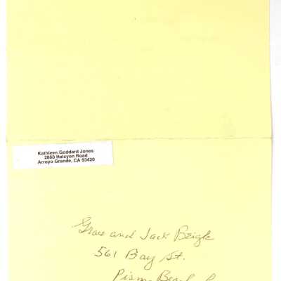 Invitation from Kathleen Goddard Jones to Grace and Jack Beigle, Birthday walk on Wednesday, July 2 - 1997 for Kathleen's 90th birthday