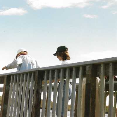 Construction of boardwalk at Oso Flaco Lake, in photo album - Undated 3.5" x 5" color photograph