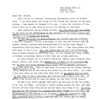 Letter from Jane Elsdon to Tina Schievink, sister
