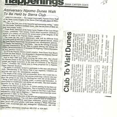 "Anniversary Nipomo Dunes Walk To Be Held by Sierra Club" - Five Cities Times-Press-Recorder article - December 20 - 1985