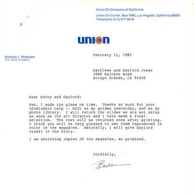 1985 Letter to Kathleen and Gaylord J - February 12