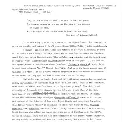 1994. Draft of article by Kathleen Goddar - March 2
