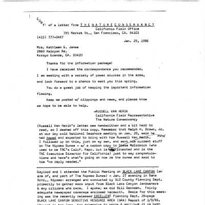 1986. Copy of a letter from Russ Van H - January 29