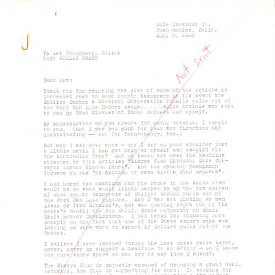 Letter from Kathleen Goddard-Jones to Paso Robles Press, regarding Sierra Club involvement in the fight for the conservation of the dunes - August 5 - 1965