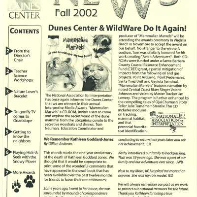 Dunes Center News - Fall 2002 Edition - Mentions Kathleen Goddard-Jones