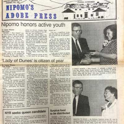 "'Lady of Dunes' is citizen of year", interview with Kathleen Goddard-Jones about her work preserving the dunes - February 9 - 1990